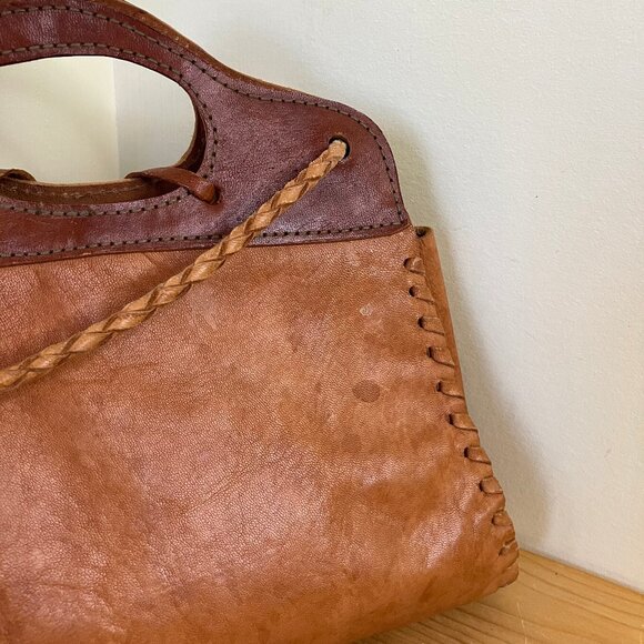 Leather Boho Shoulder Bag Top Handle Purse with 3D Flower Applique Design - Picture 8 of 11